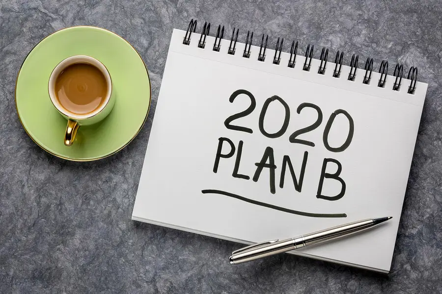 A notepad with the words '2020 Plan B' written on it
